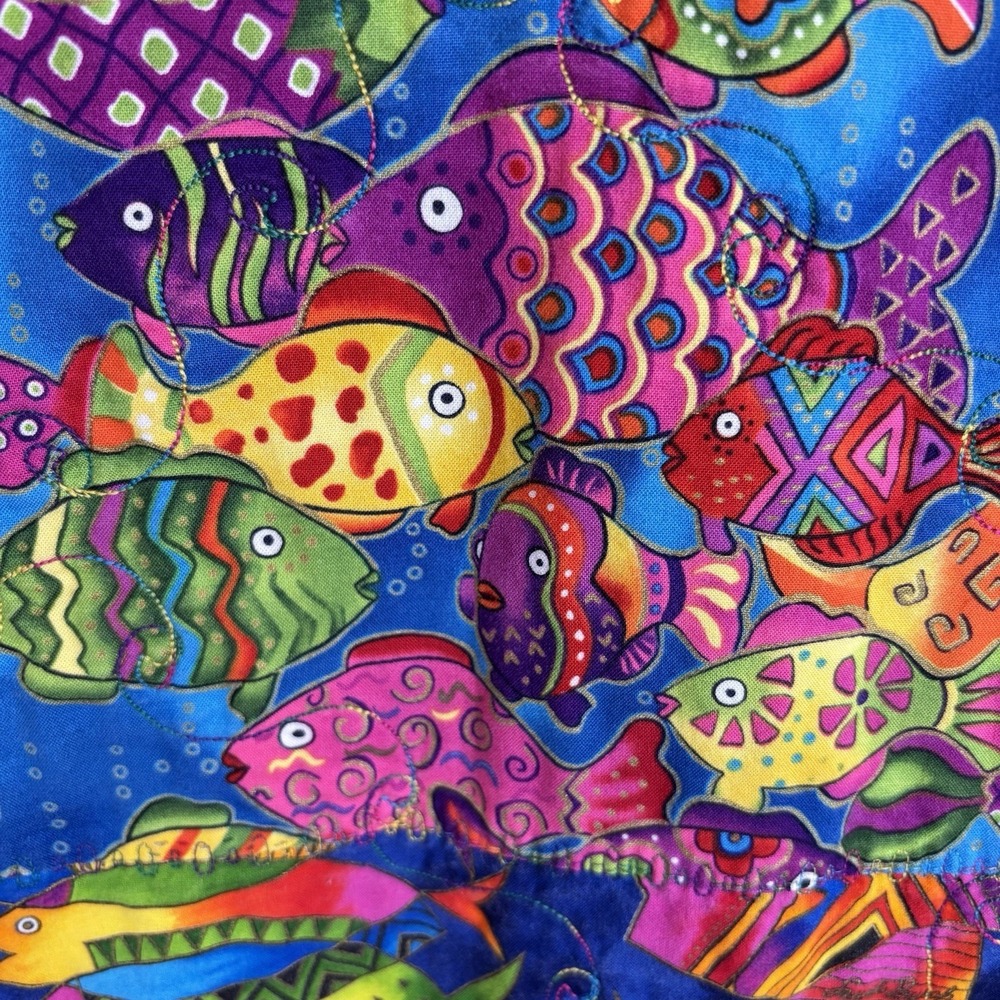 Handmade Reversible Toddler‎ Quilt Multicolor Tropical Fish and Fleece 51"x39"